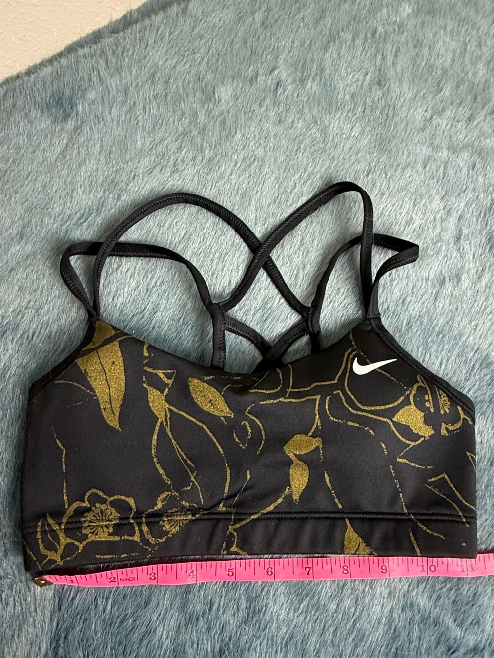 Nike Black Sports Bra with Metallic Gold Floral Print